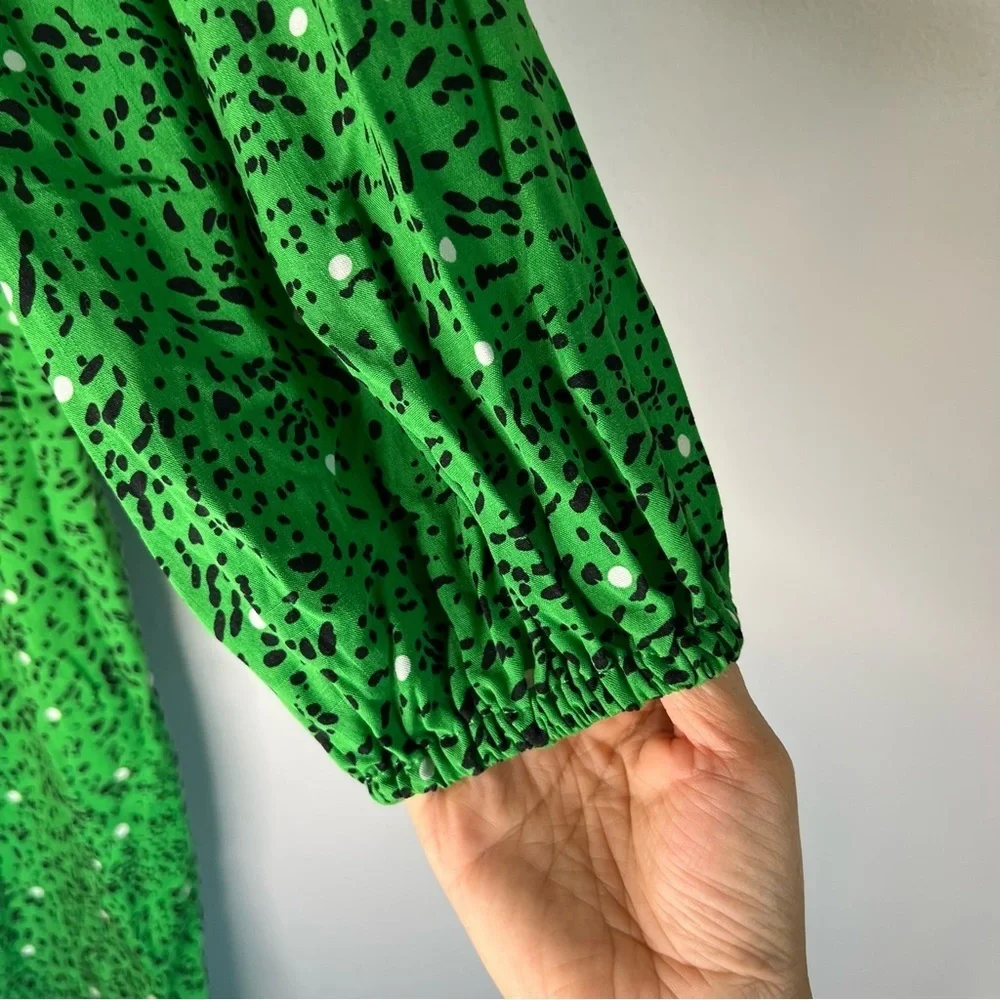 Who What Wear Long Sleeve Maxi Dress Size S Green Black White Dots Peter Pan - Picture 10 of 16